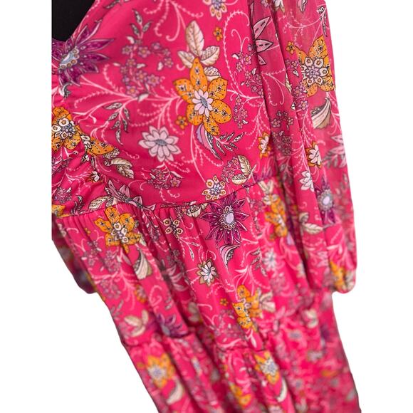 QVC Susan Graver Petite Printed Mesh V-Neck 3/4 Sleeve Tiered Dress NWOT Size MP - Picture 3 of 9